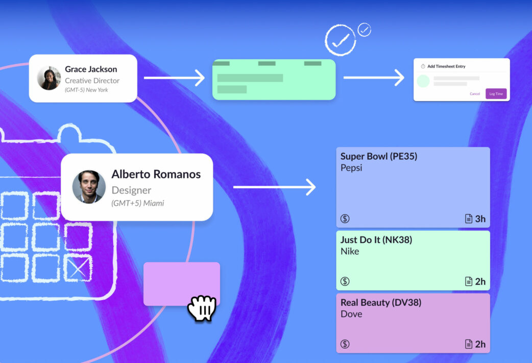 Various components displaying the concept of resource management time tracking