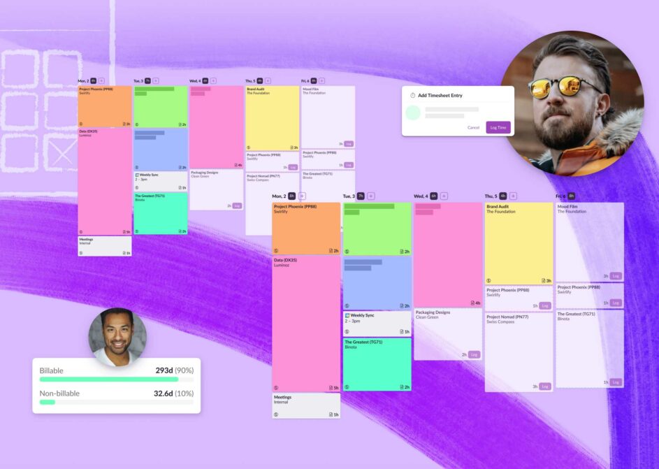 Two weekly schedules on a purple background.